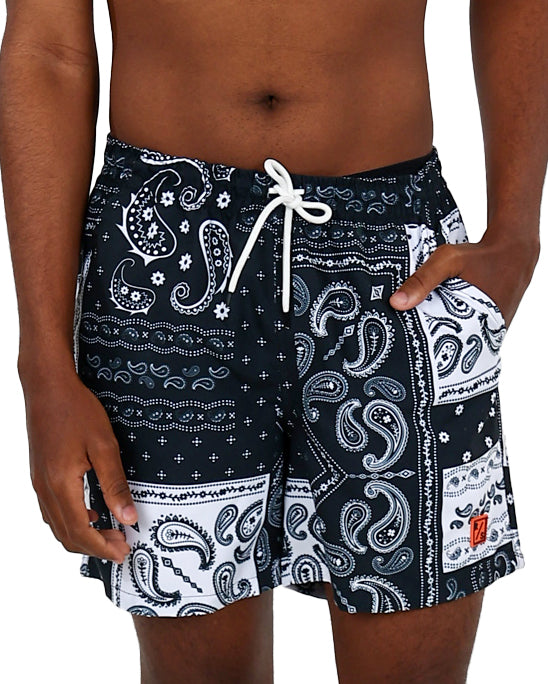 Black & White Bandana Print Swim Shorts