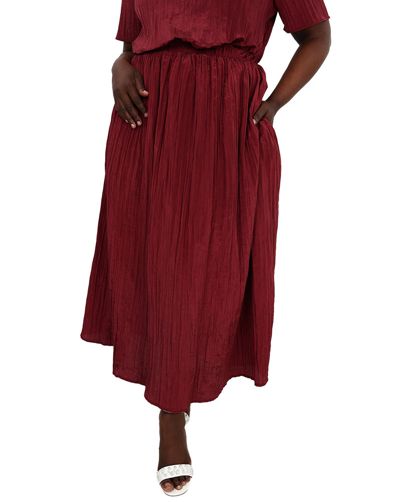 Grape Crinkle Pull-Up Maxi Skirt