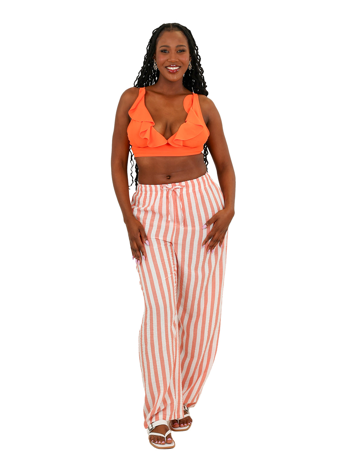 Cream Striped Beach Pants