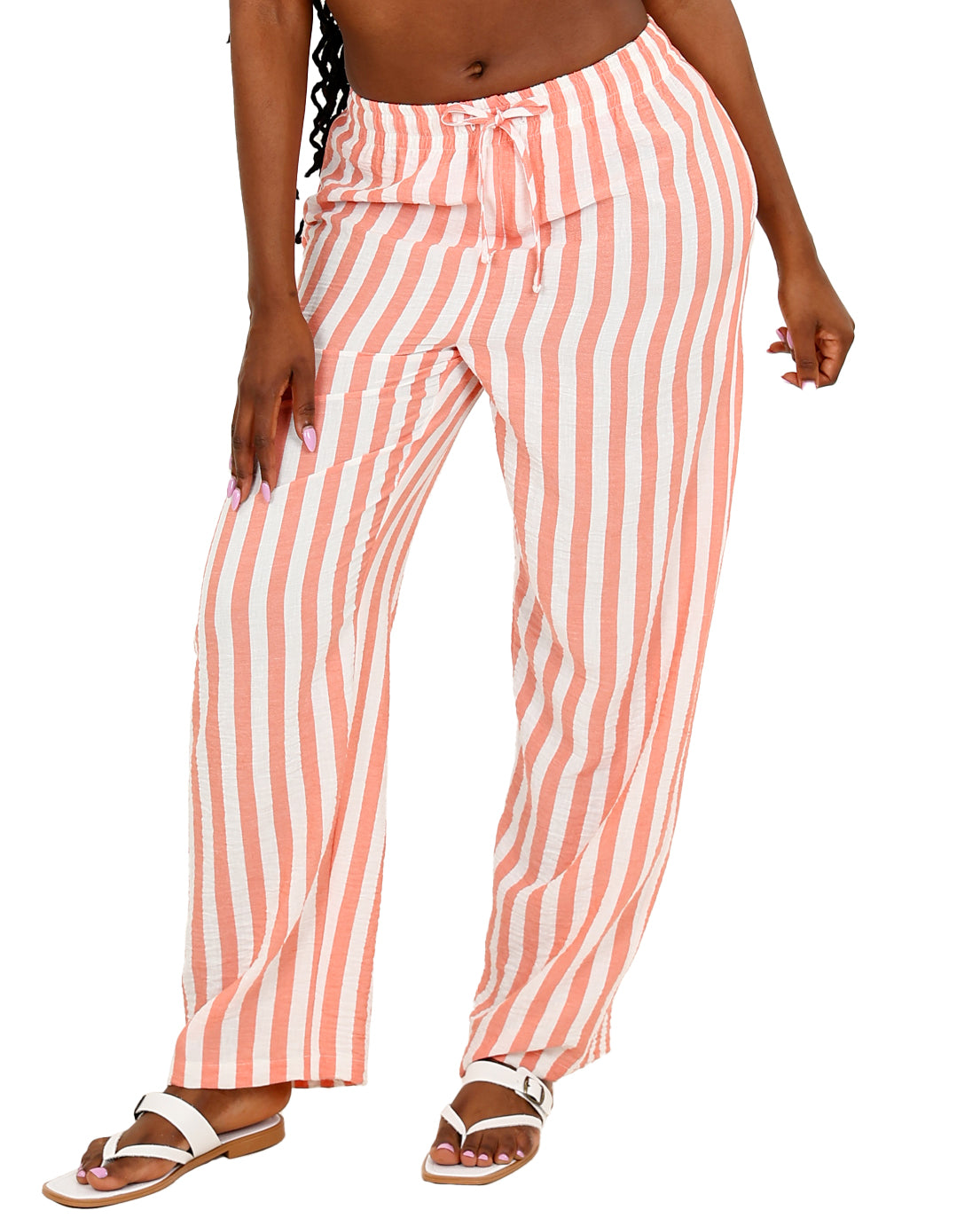 Cream Striped Beach Pants