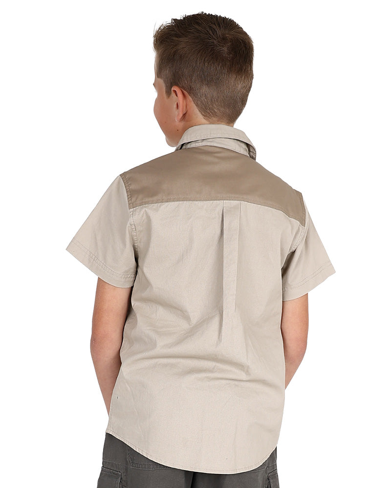 Okavango Short Sleeve Stone & Olive Colour Block Shirt