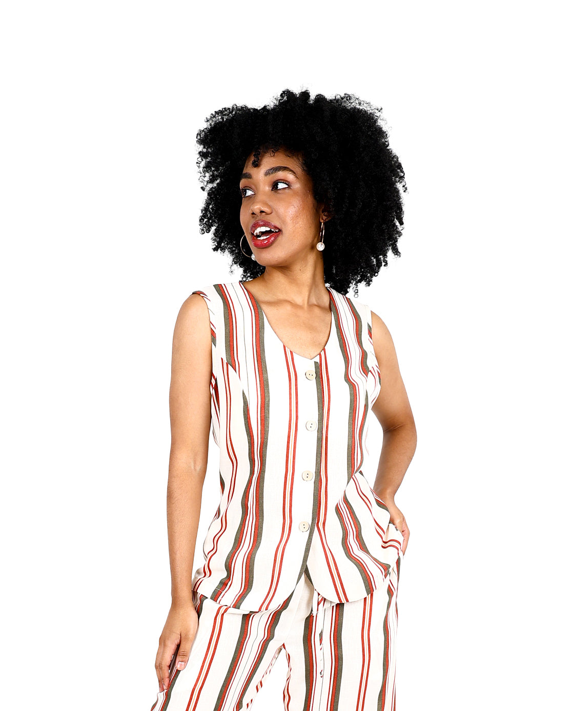 Stripe Sleeveless Button Up Blouse