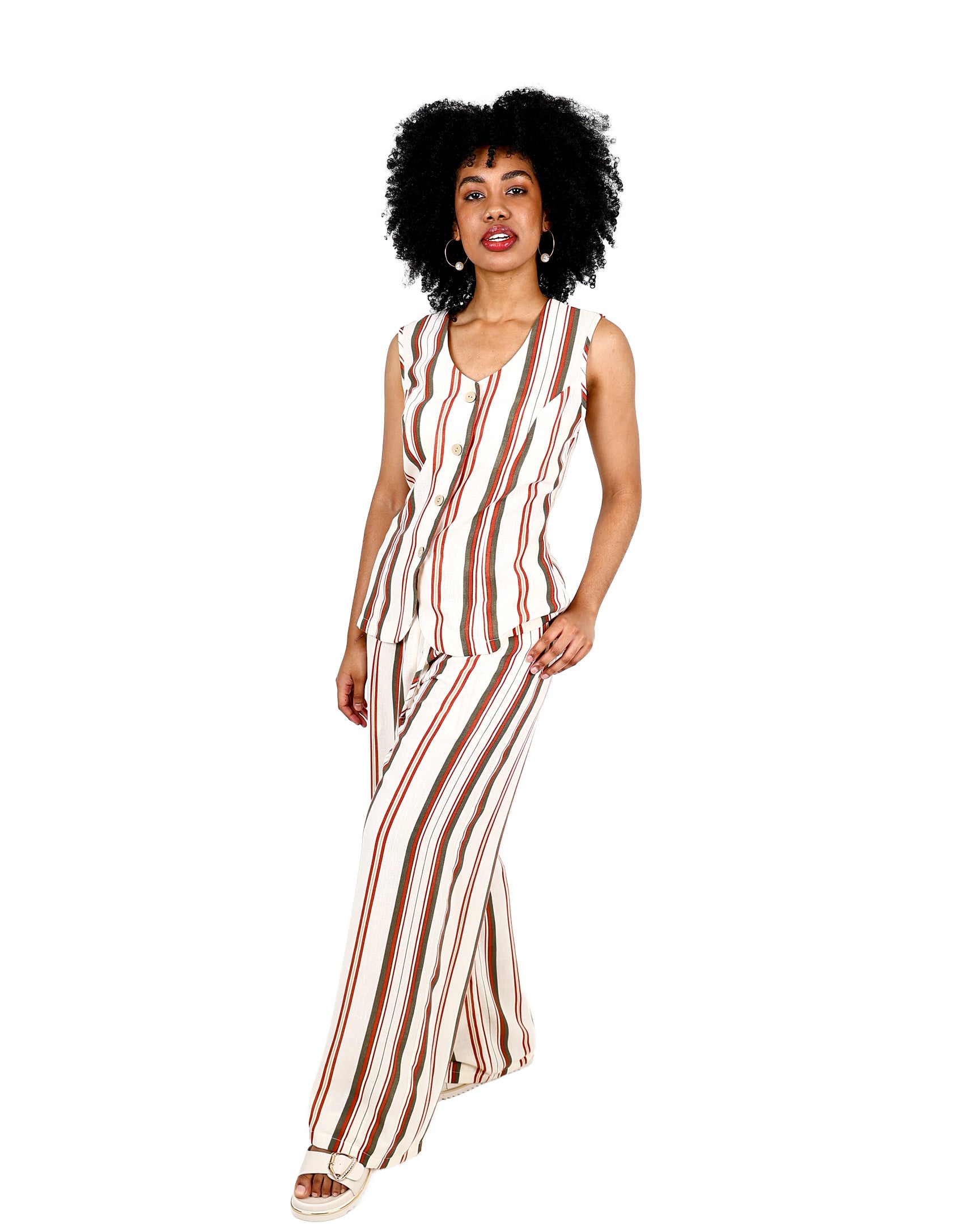Stripe Pull Up Drawcord Wide Leg Pants