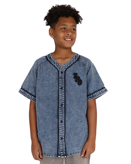Short Sleeve Medium Indigo Baseball Shirt