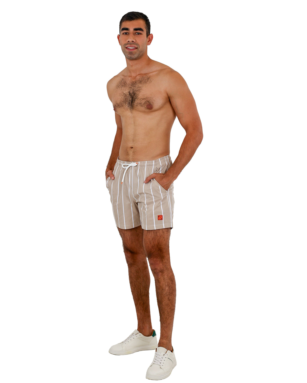 Stone Seersucker Stripe Swim Shorts