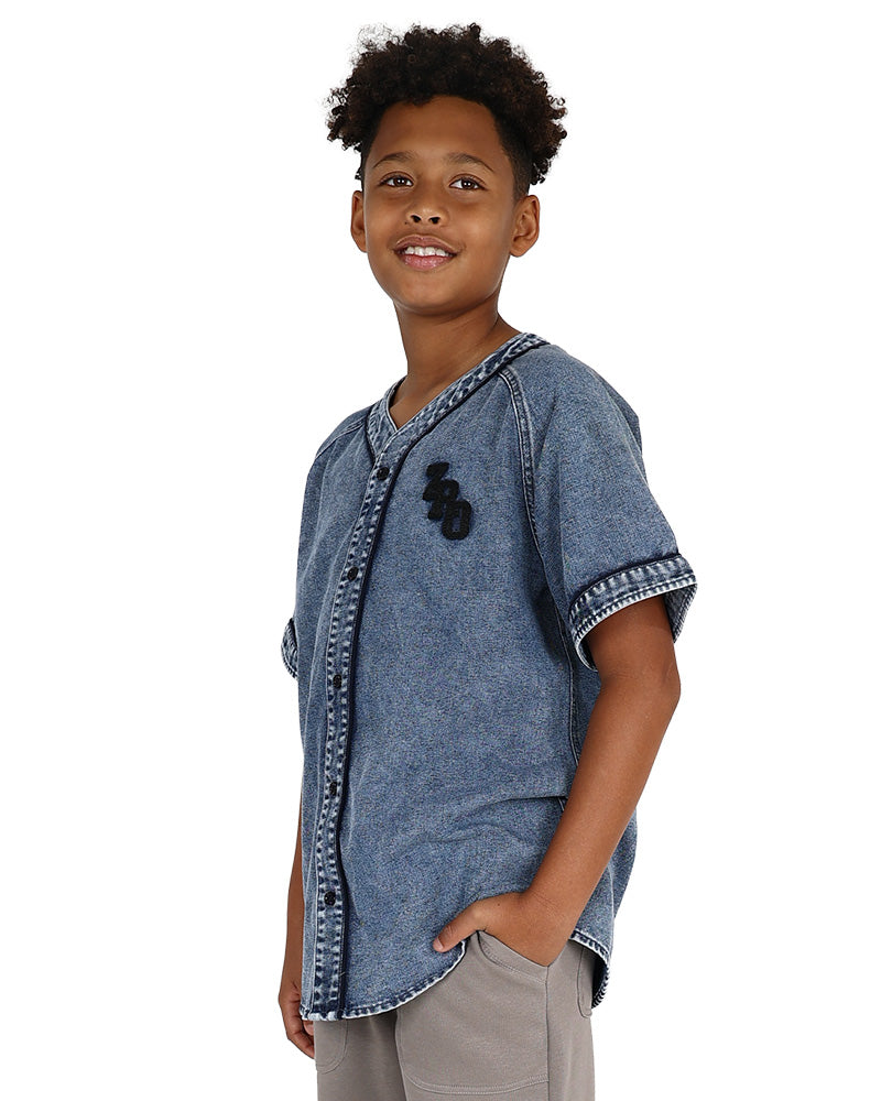 Short Sleeve Medium Indigo Baseball Shirt