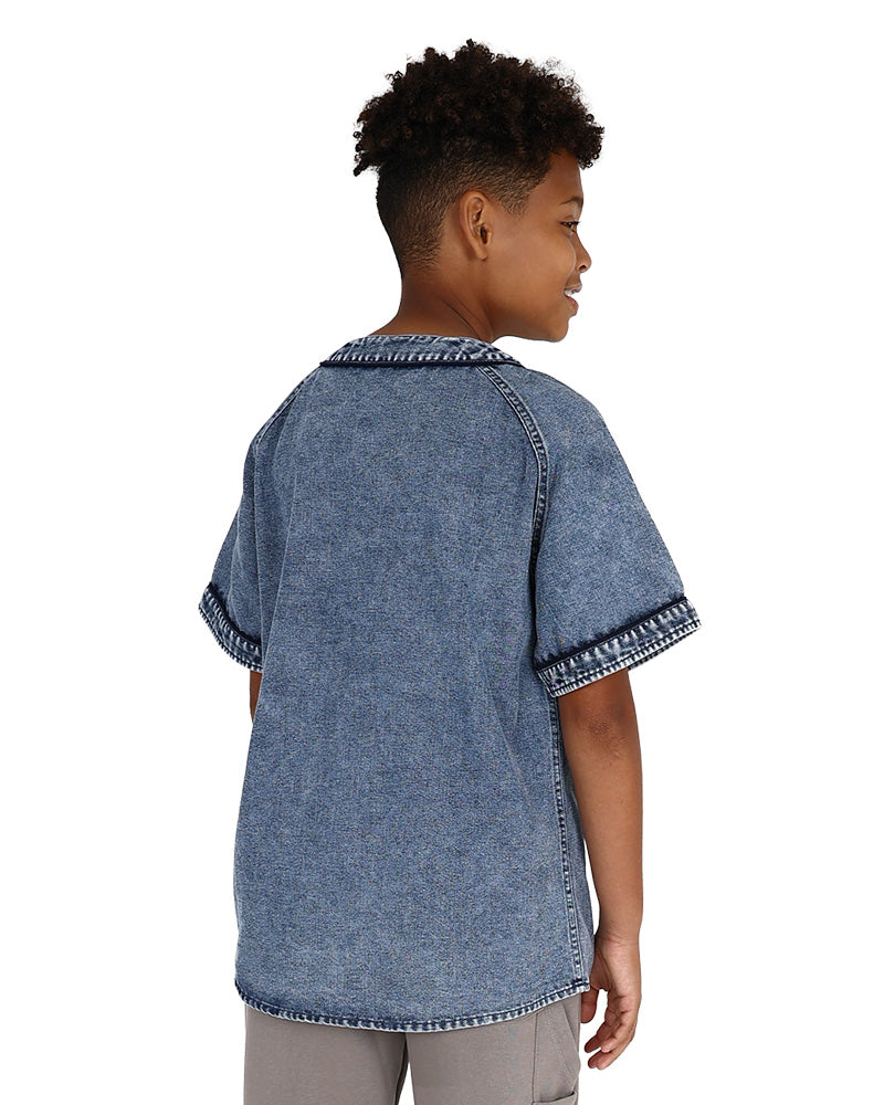 Short Sleeve Medium Indigo Baseball Shirt