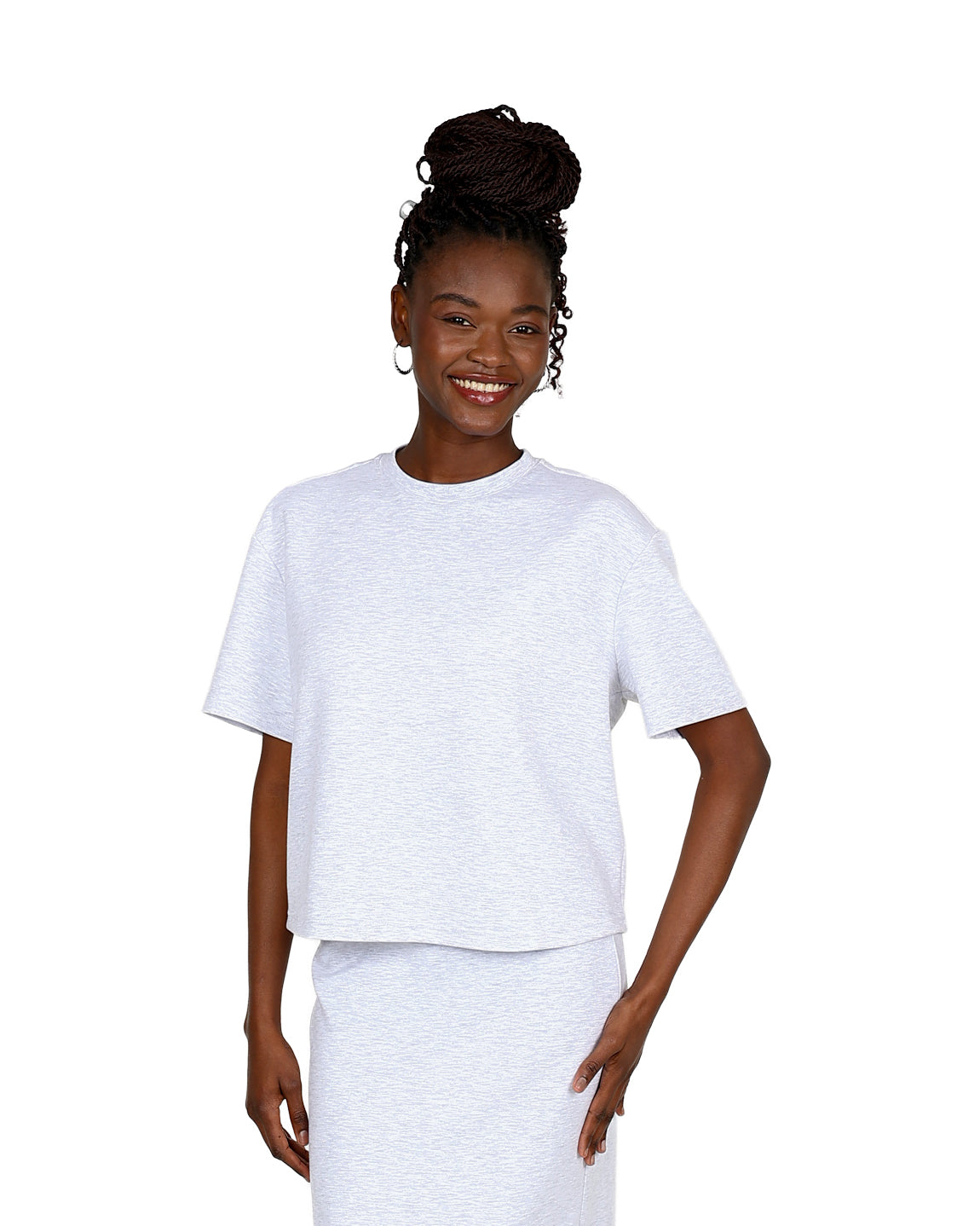 Grey Short Sleeve Relaxed Fit Scuba Top