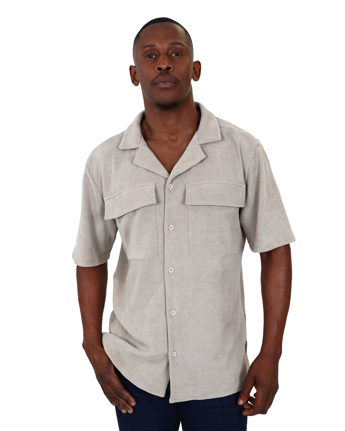 Short Sleeve Stone Textured Utility Shirt