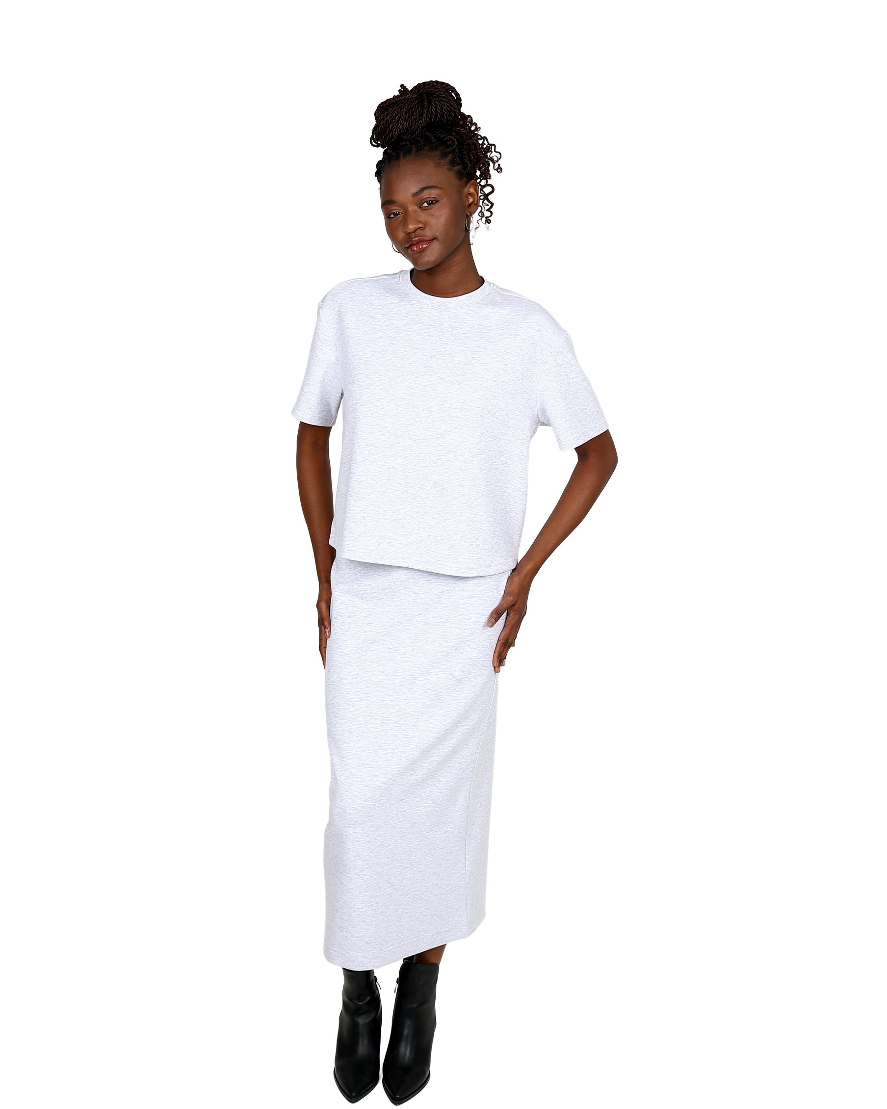 Grey Short Sleeve Relaxed Fit Scuba Top