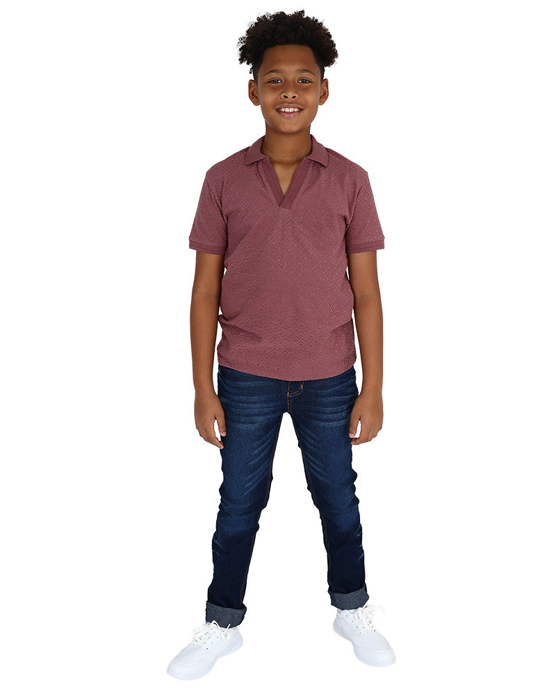 Short Sleeve Johnny Collar Diamond Jacquard T-Shirt