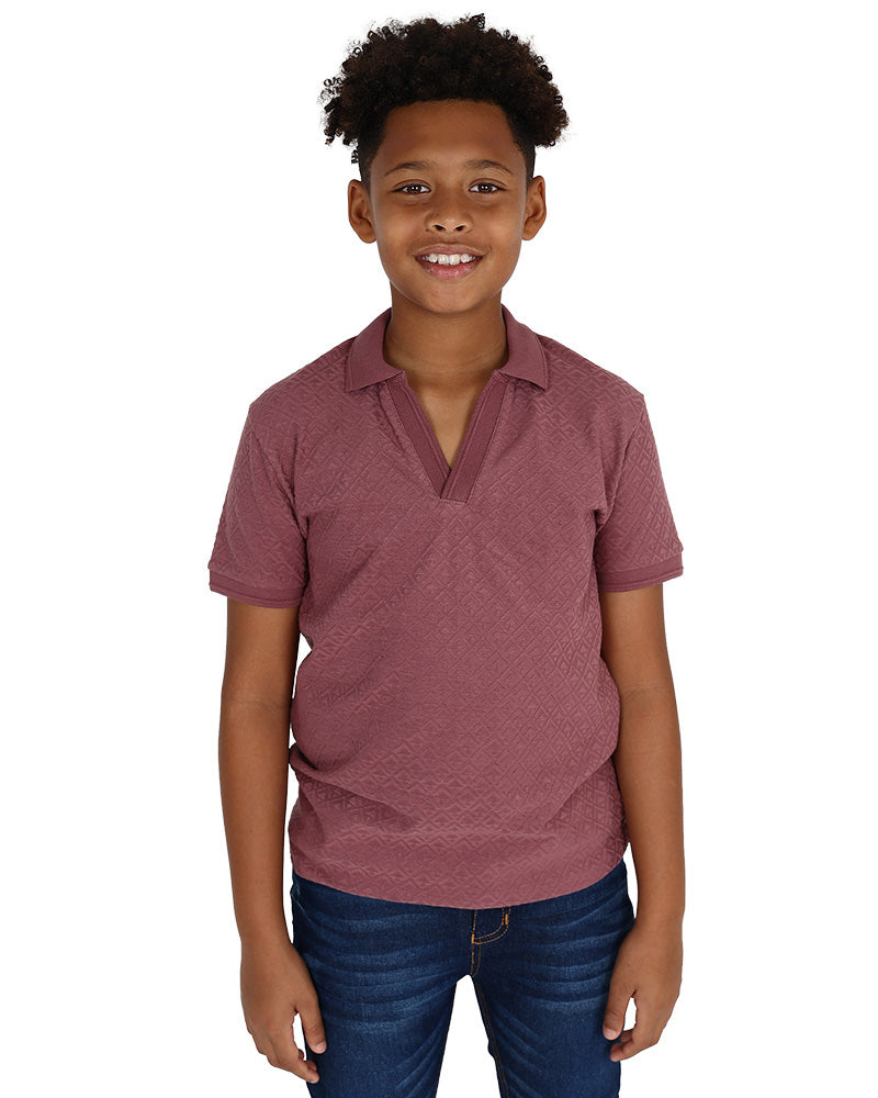Short Sleeve Johnny Collar Diamond Jacquard T-Shirt