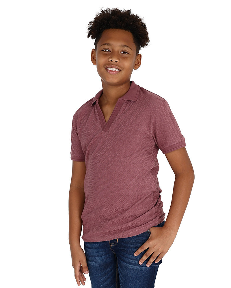 Short Sleeve Johnny Collar Diamond Jacquard T-Shirt