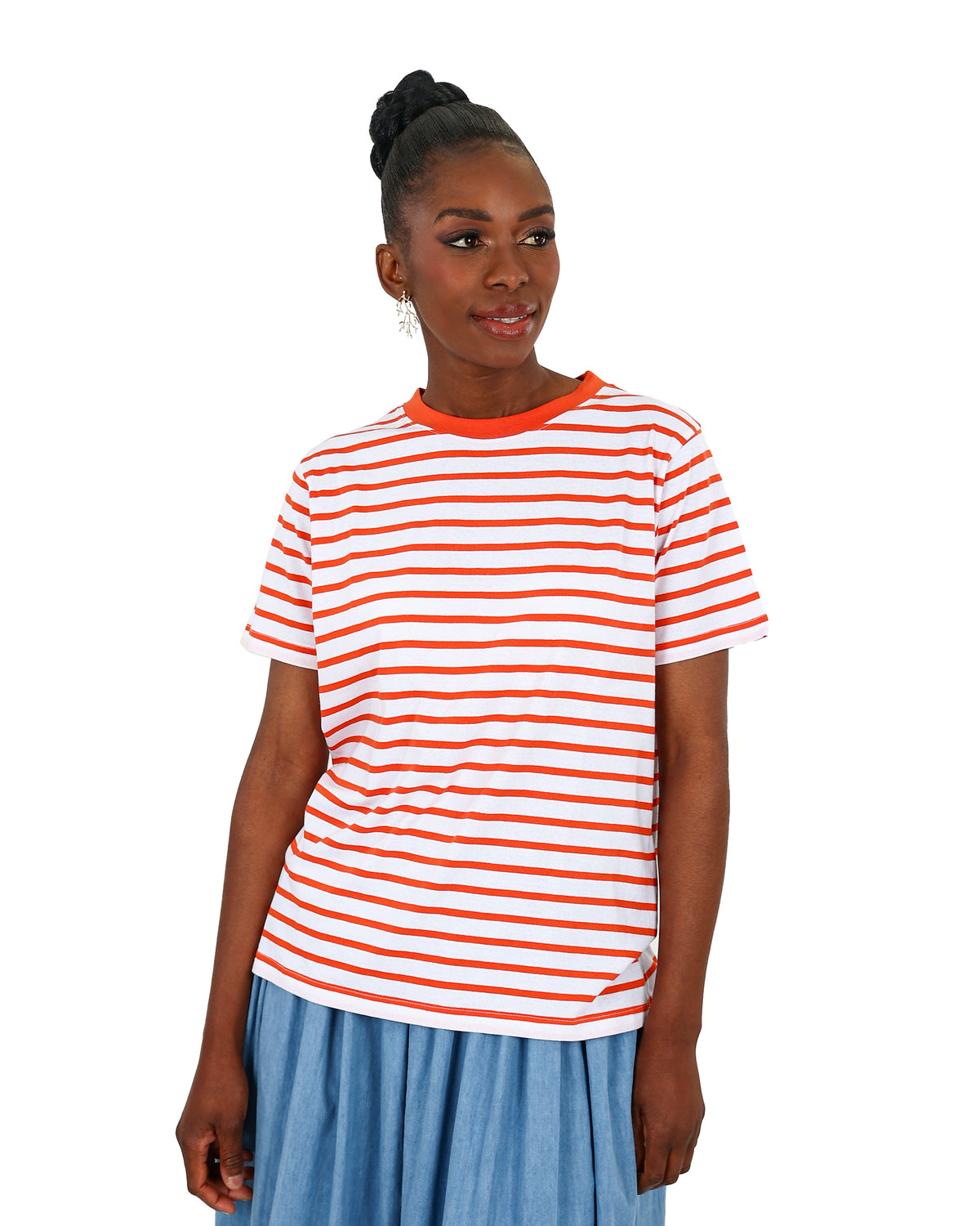 Short Sleeve Orange Stripe Cotton T-Shirt