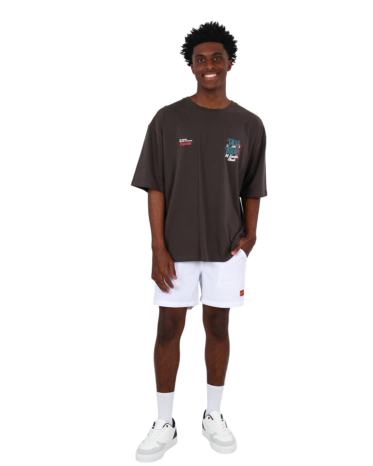 Short Sleeve Tacos & Tequila Statement Graphic Print T-Shirt