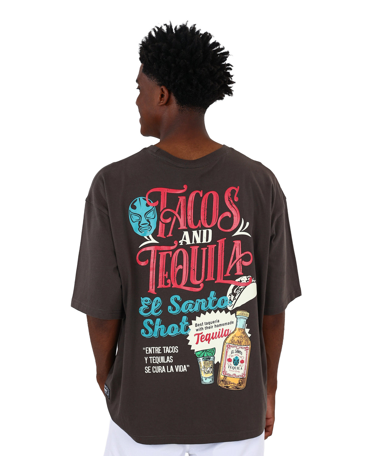 Short Sleeve Tacos & Tequila Statement Graphic Print T-Shirt