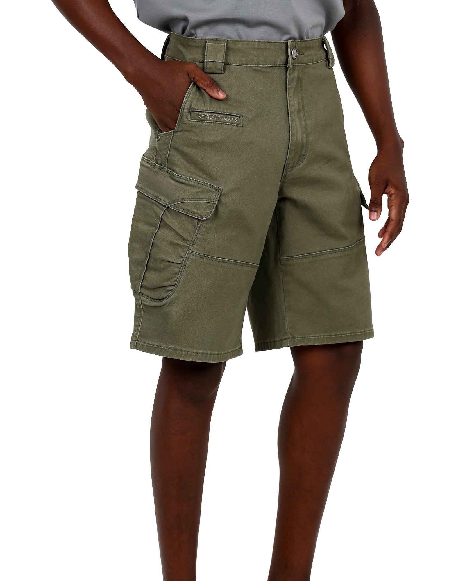 Ferrani Khaki Cotton Spandex Cargo Shorts
