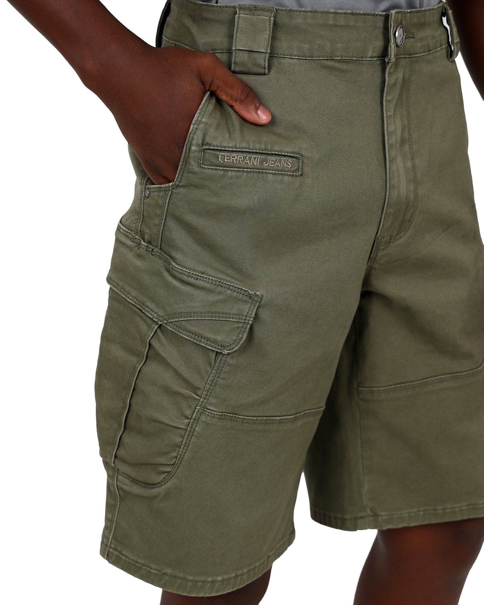 Ferrani Khaki Cotton Spandex Cargo Shorts