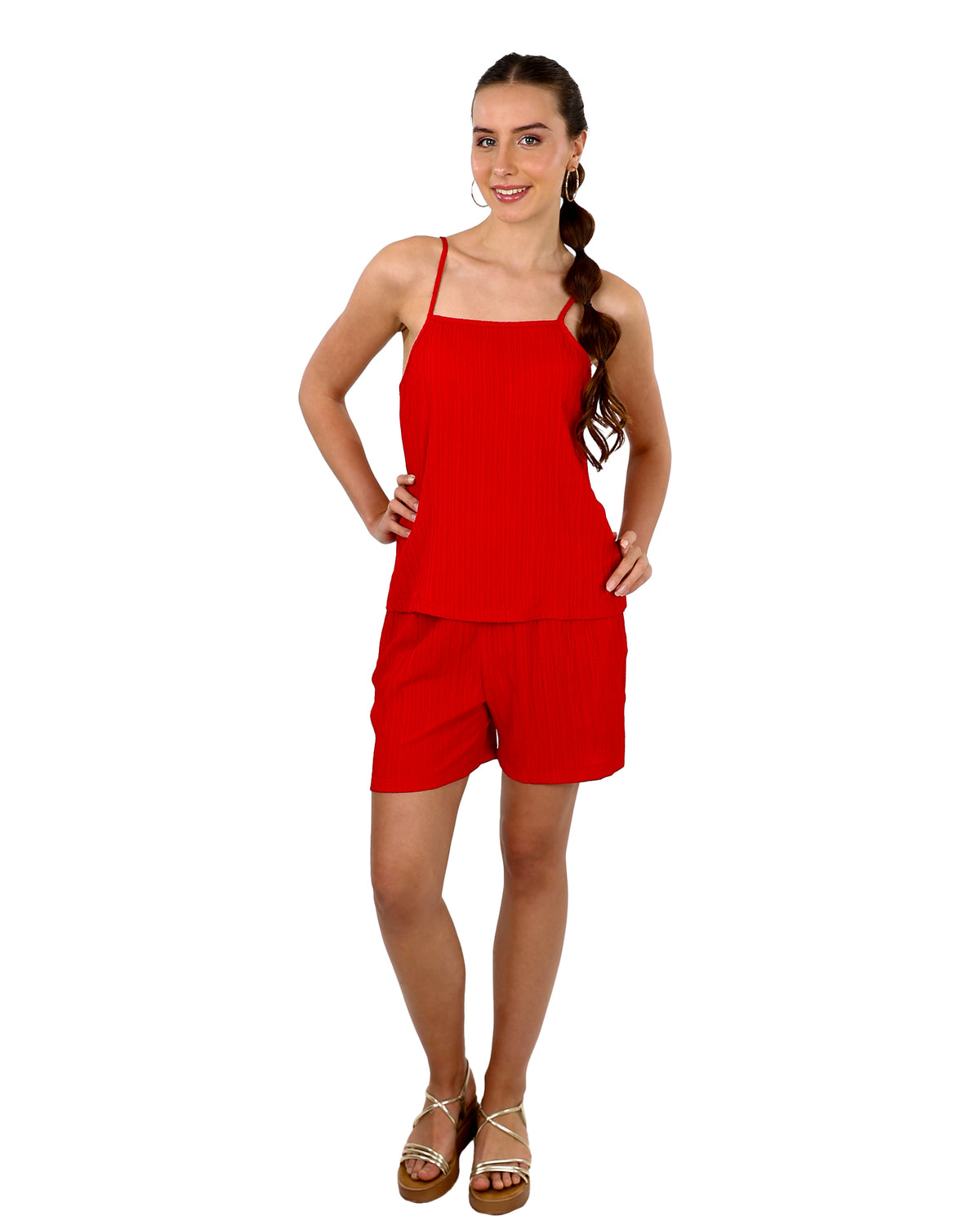 Strappy Red Crinkle Blouse