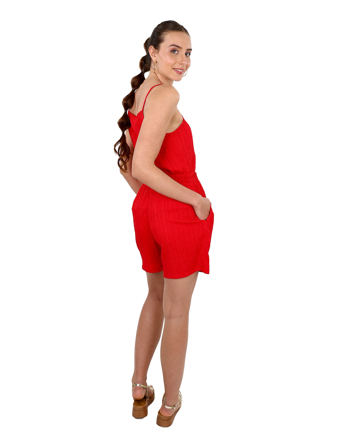 Red Elasticated Shorts