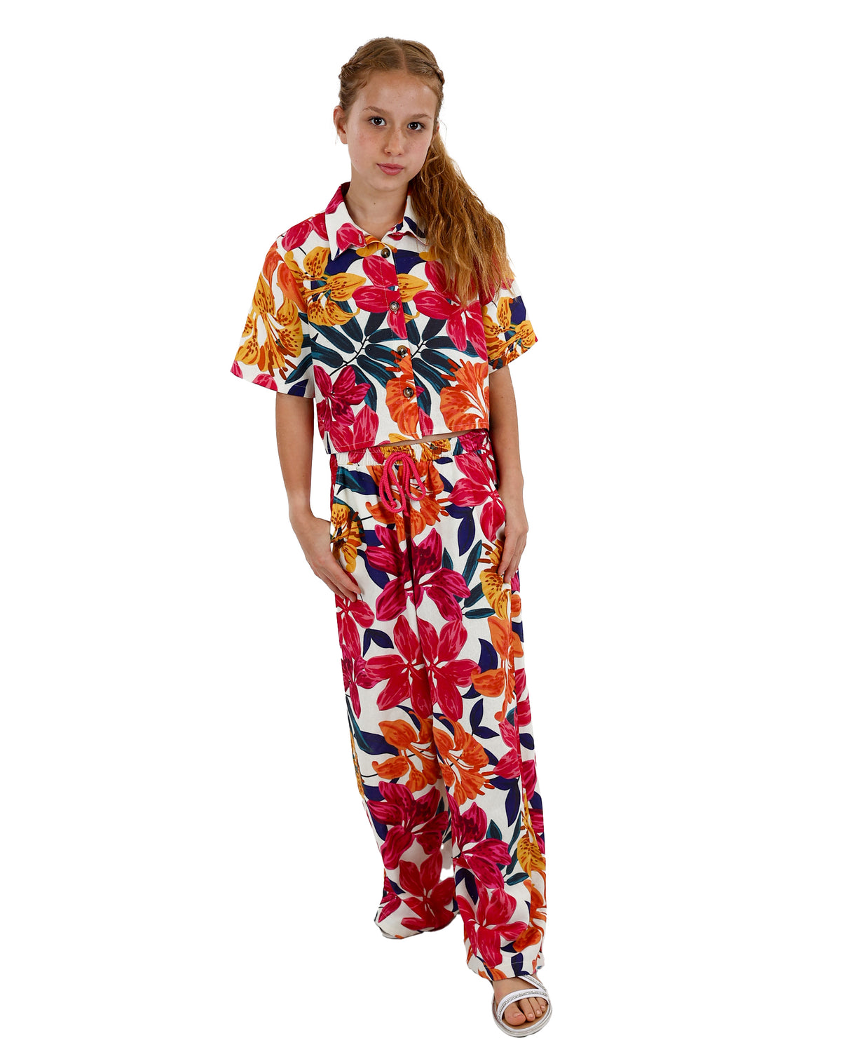 Bright Floral Print Co-Ord Wide Leg Pants