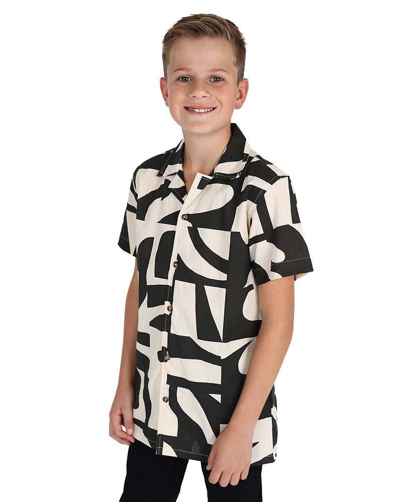 Short Sleeve Chocolate & Cream Abstract Print Shirt