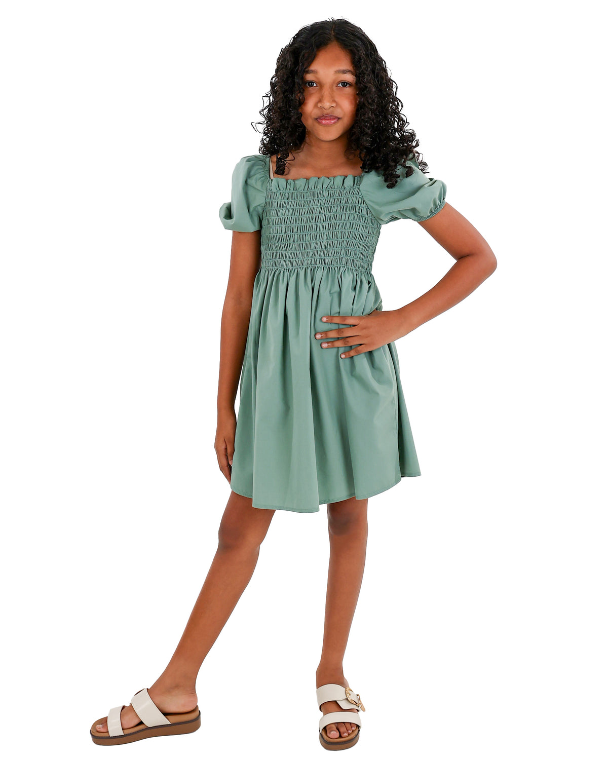 Short Puff Sleeve Ruched Bodice Dress