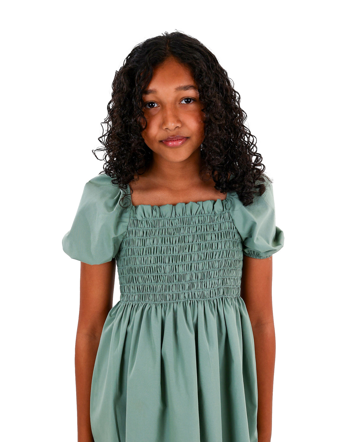 Short Puff Sleeve Ruched Bodice Dress