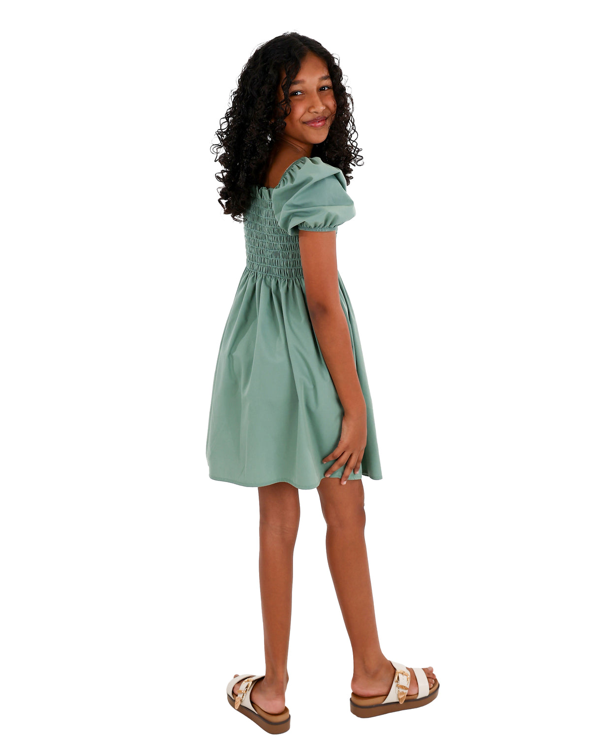 Short Puff Sleeve Ruched Bodice Dress