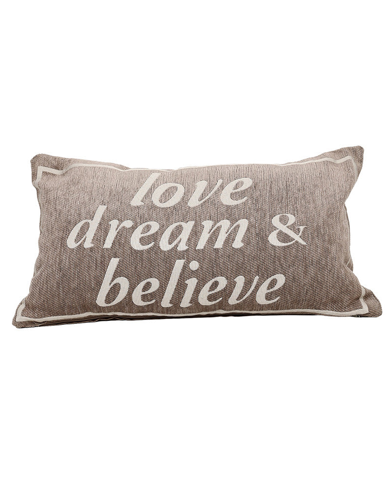 Natural "Love Dream Believe" Woven Scatter Cushion