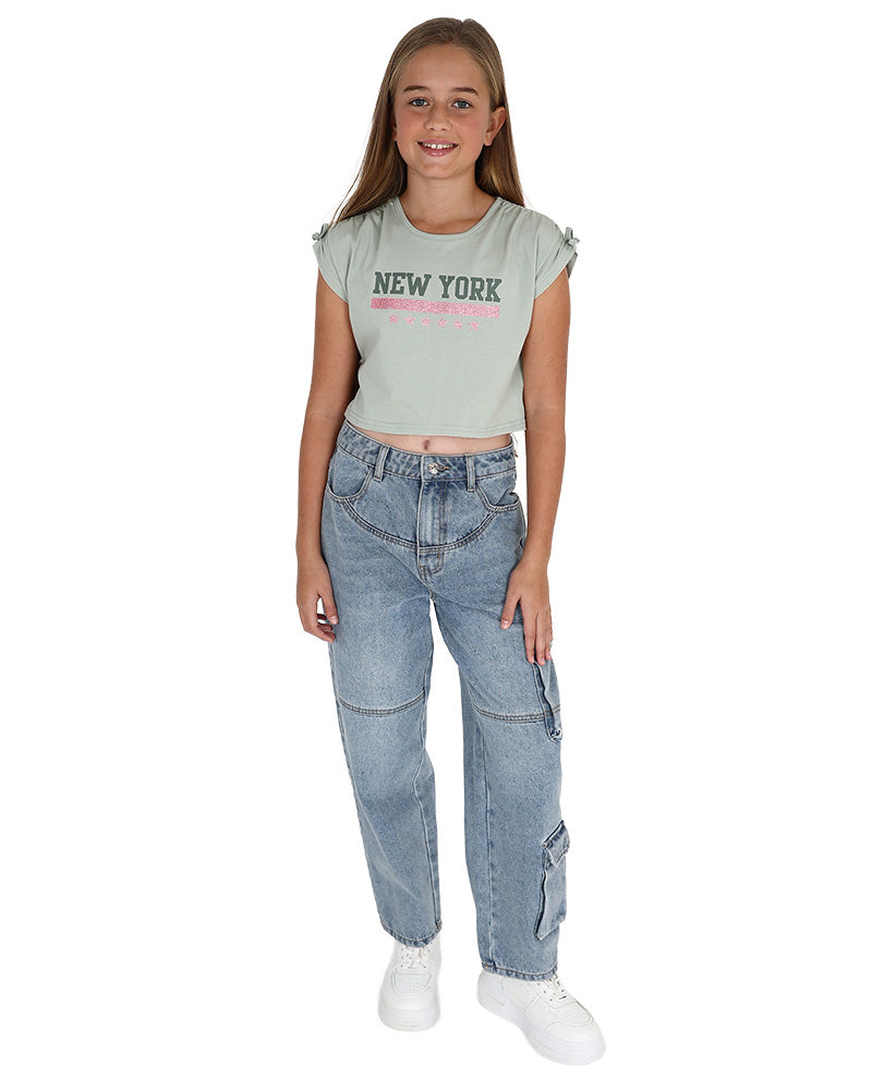 Medium Indigo Cargo Pocket Barrel Jeans