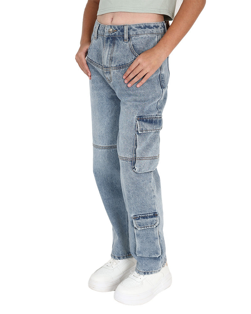 Medium Indigo Cargo Pocket Barrel Jeans