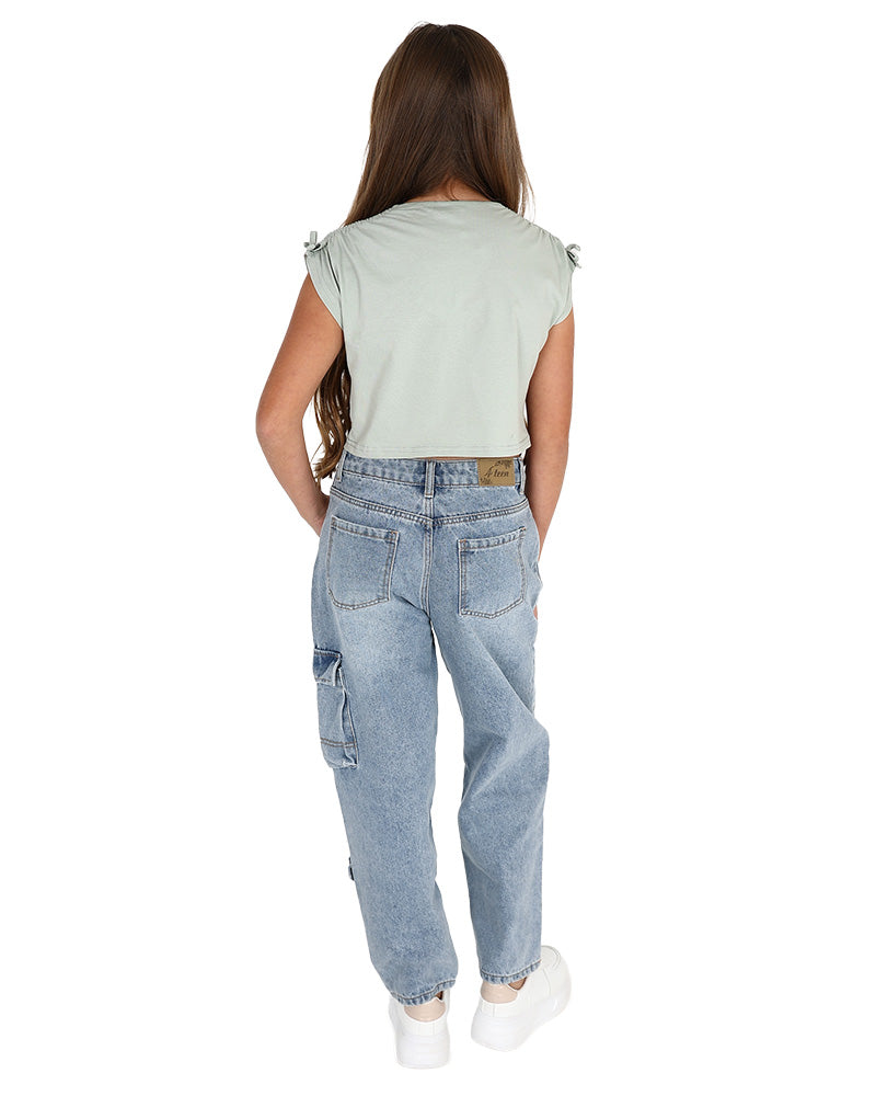 Medium Indigo Cargo Pocket Barrel Jeans