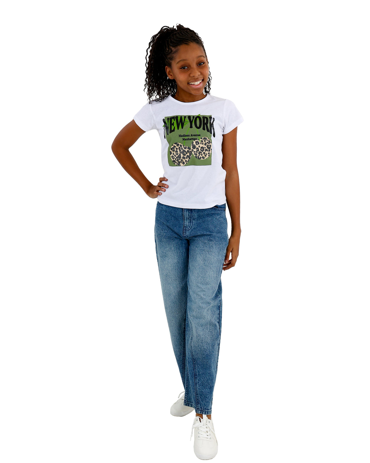 Short Sleeve New York Cherries Graphic Print T-Shirt