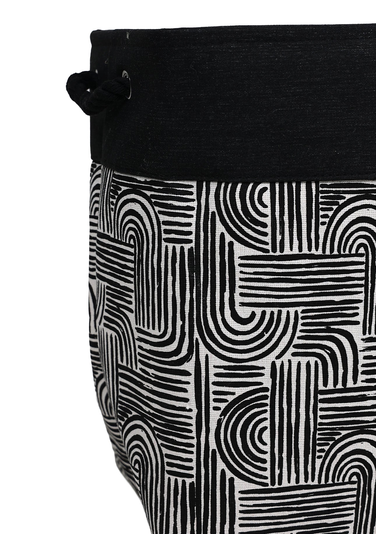 Black Geometric Foldable Cotton Canvas Laundry Basket