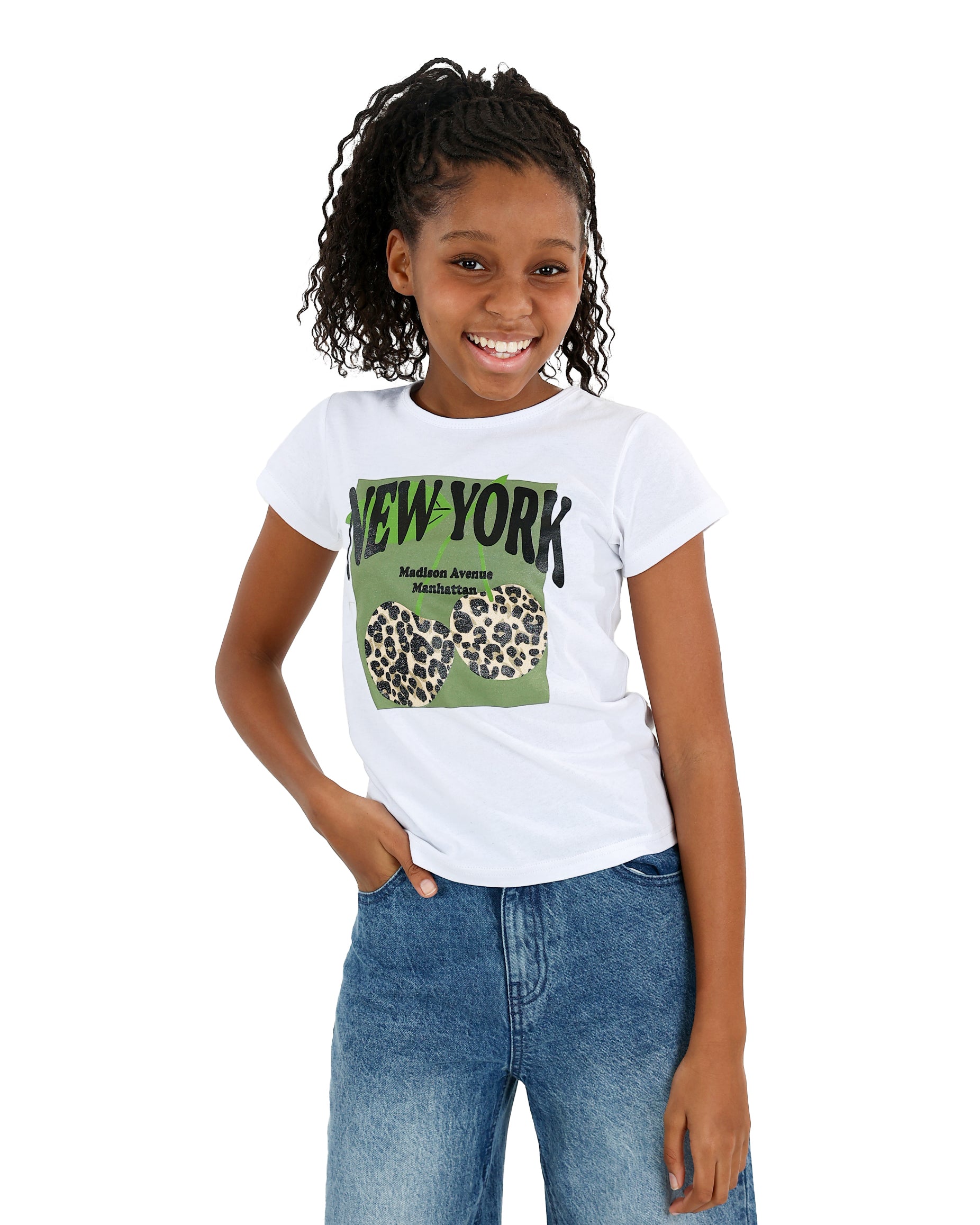 Short Sleeve New York Cherries Graphic Print T-Shirt