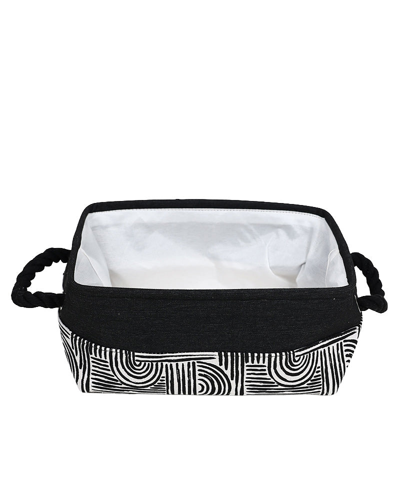Black Geometric Foldable Cotton Canvas Storage Basket