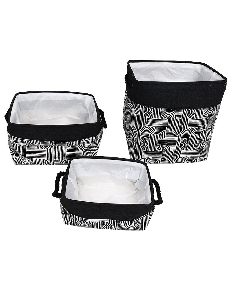 Black Geometric Foldable Cotton Canvas Storage Basket