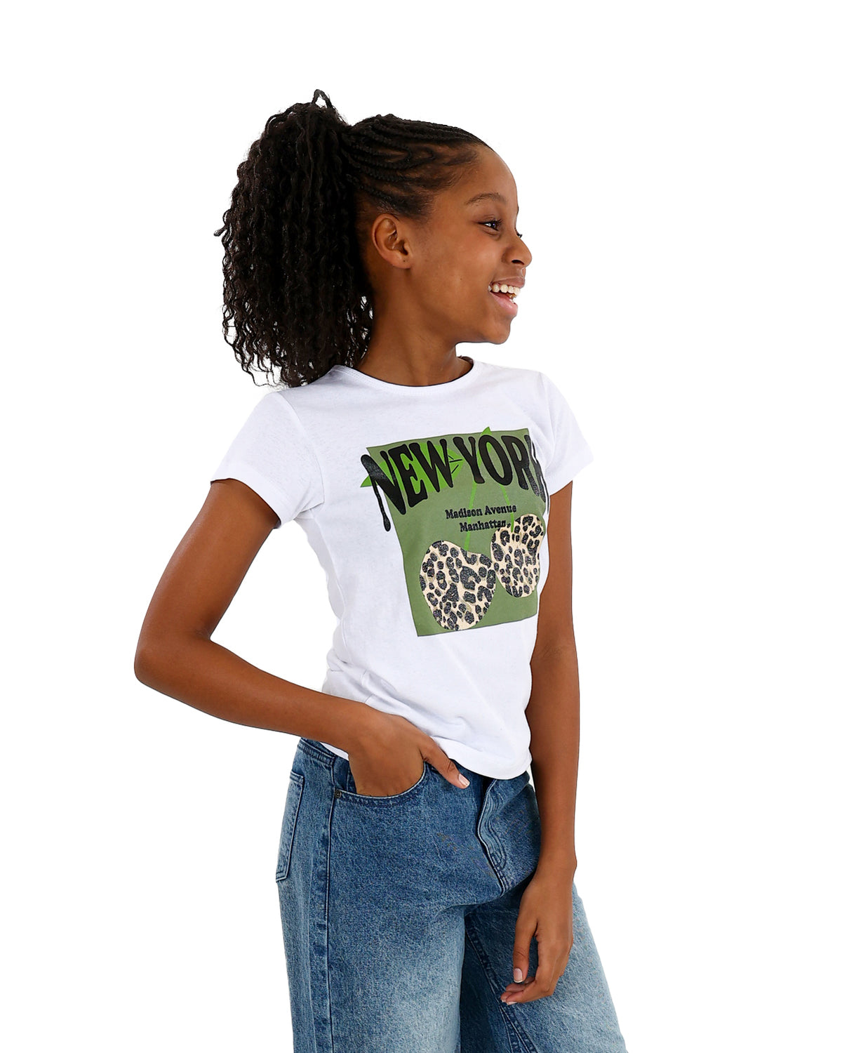 Short Sleeve New York Cherries Graphic Print T-Shirt