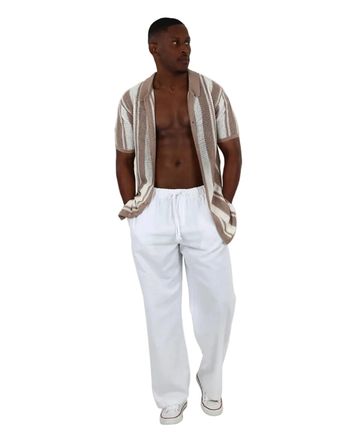 White Summer Pull Up Linen Pants