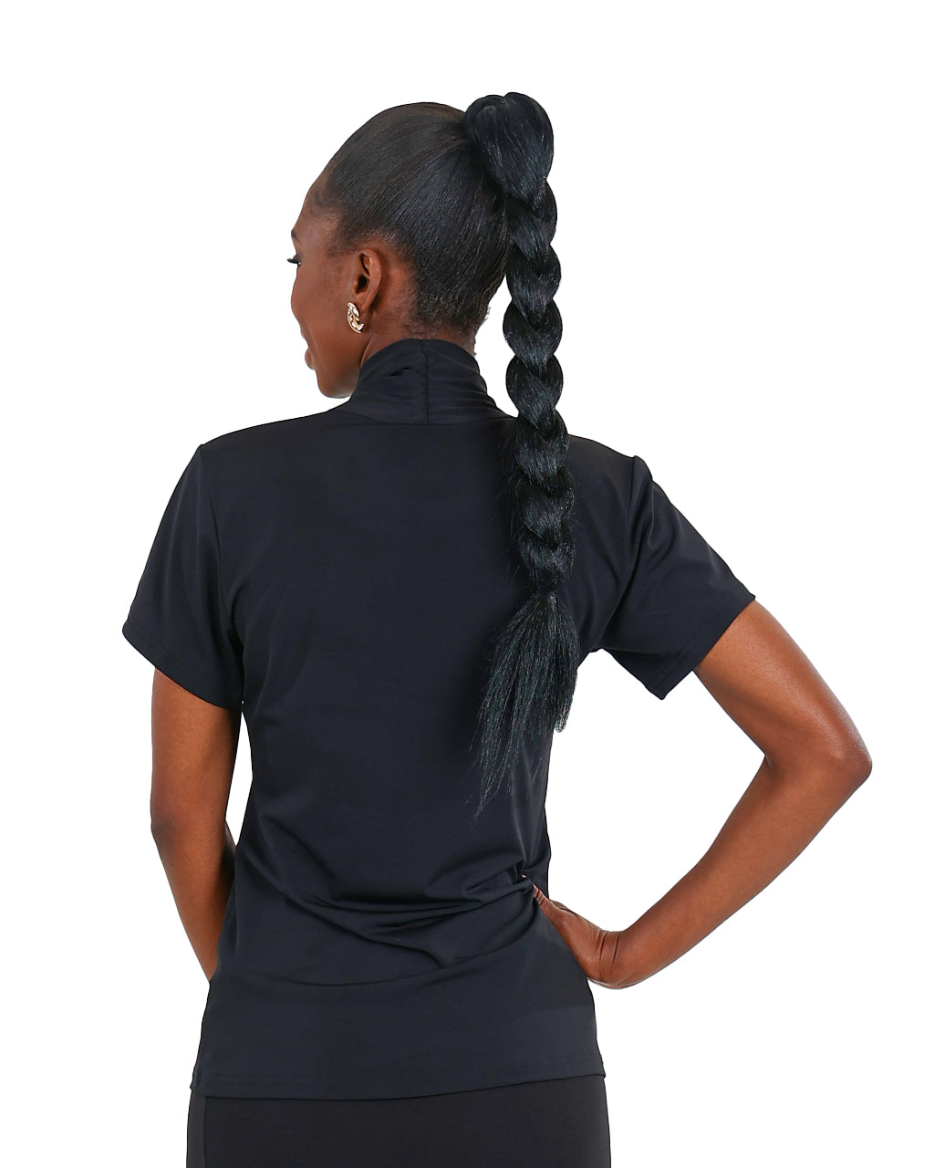 Short Sleeve Black Tie Trim Detail Blouse