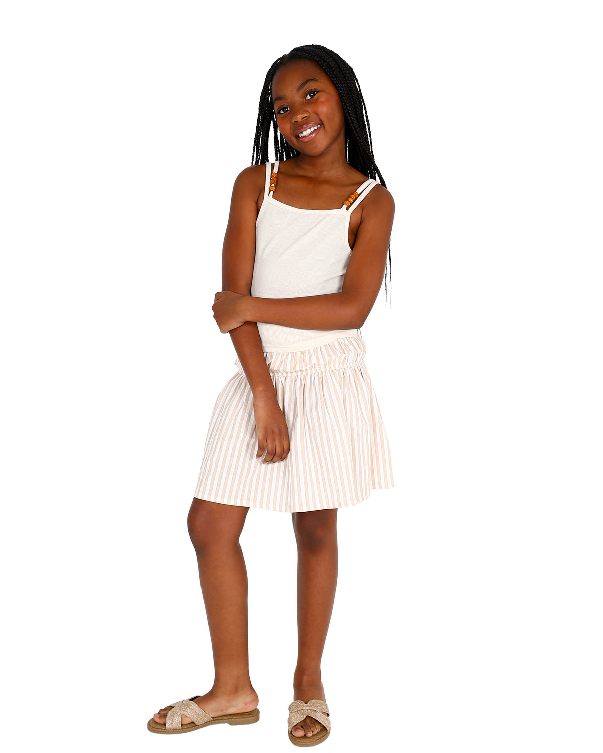 Strappy Bead Detail Cream Tank Top