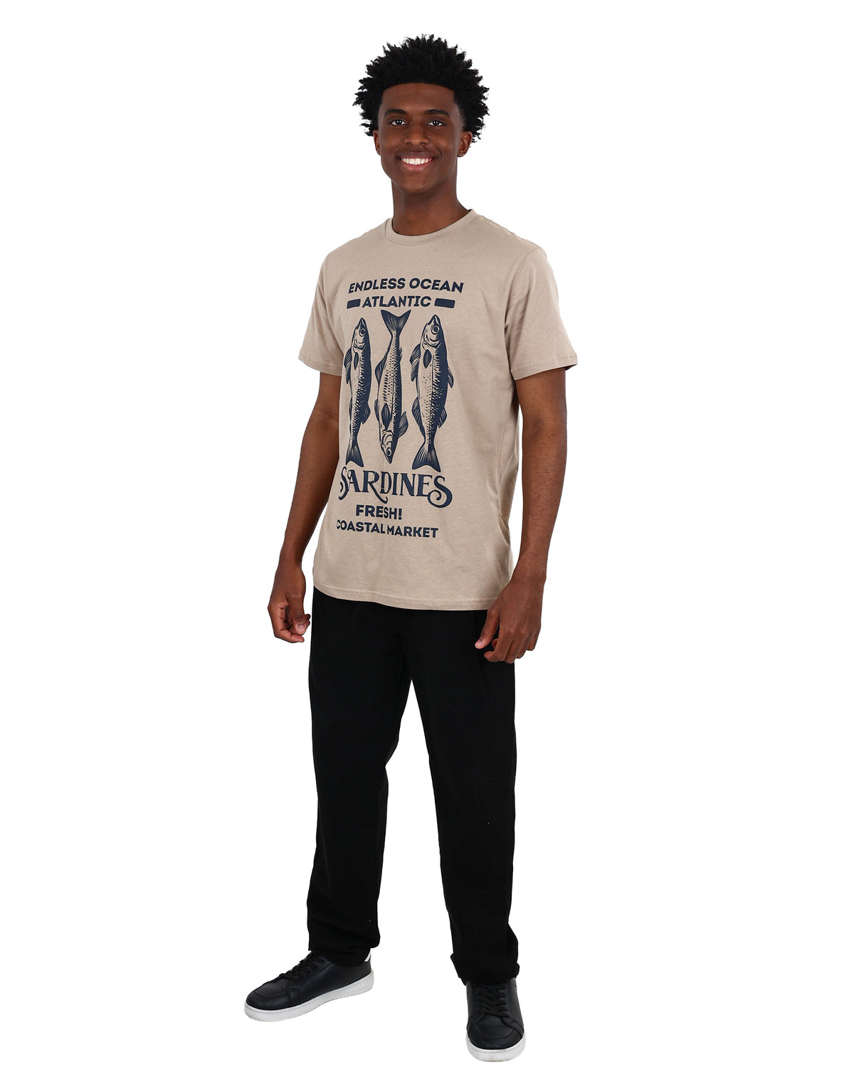 Short Sleeve Stone Sardine Graphic Print T-Shirt