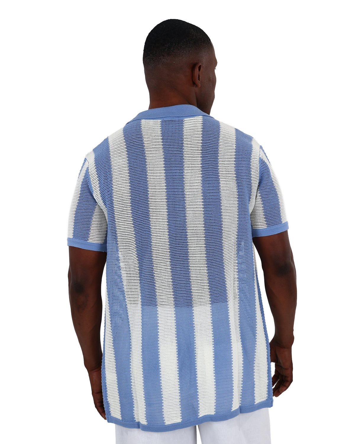 Short Sleeve Blue Stripe Knit Shirt