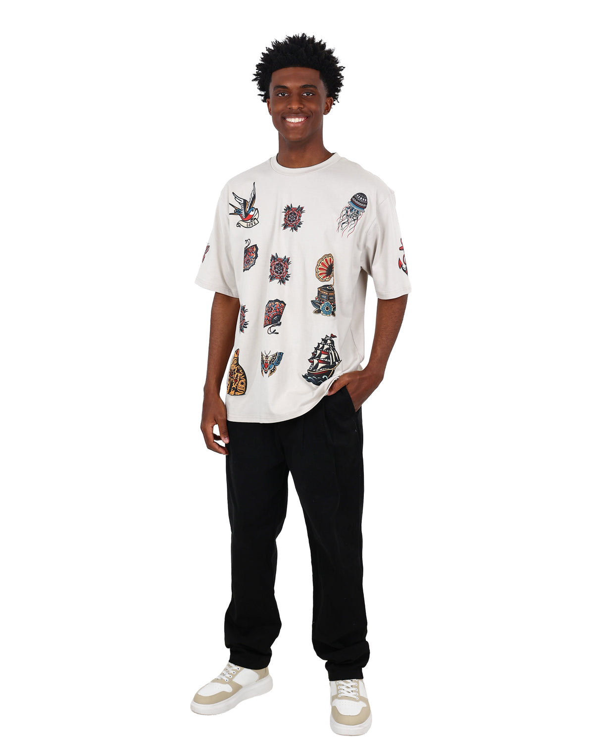 Short Sleeve Sailor Jerry Stamps Stone T-Shirt