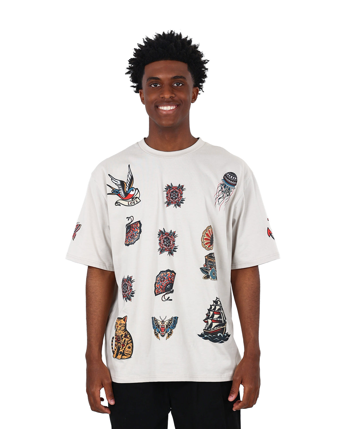 Short Sleeve Sailor Jerry Stamps Stone T-Shirt