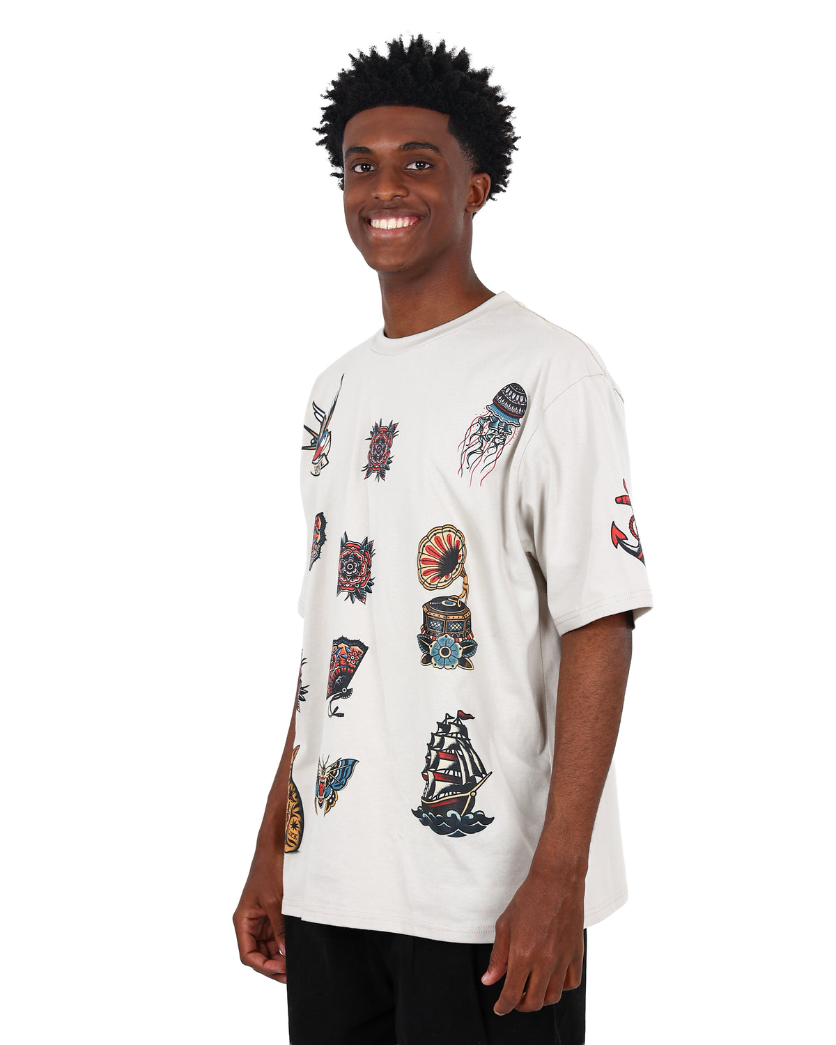 Short Sleeve Sailor Jerry Stamps Stone T-Shirt