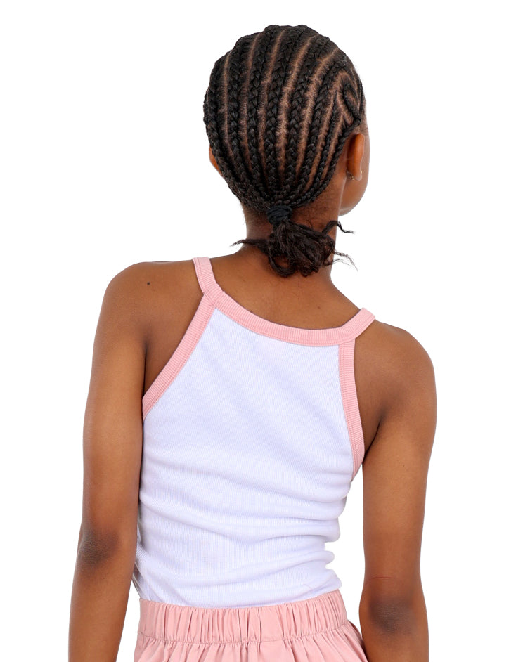 White Contrast Trim Tank Top