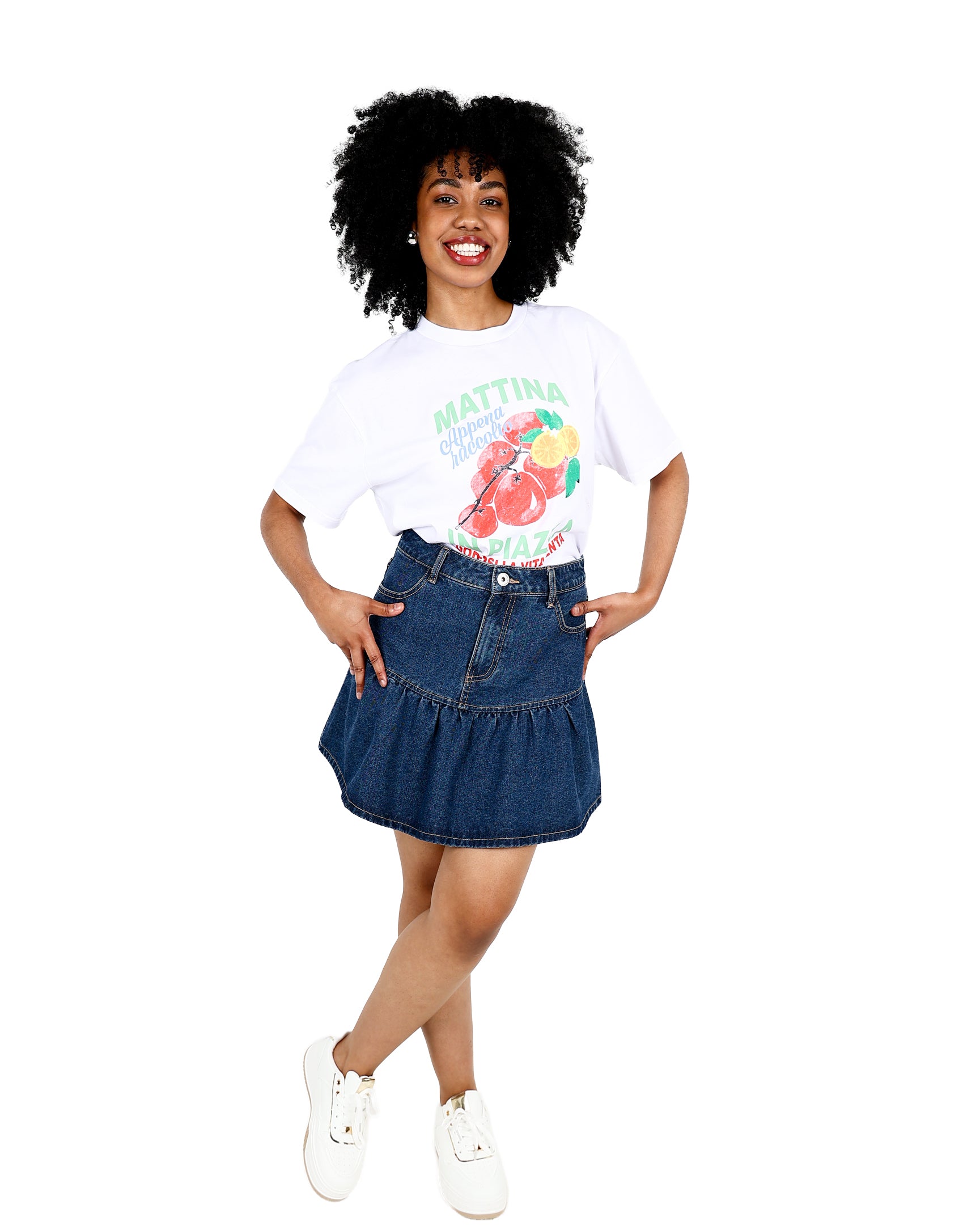 Denim Ruffle Mini Skirt