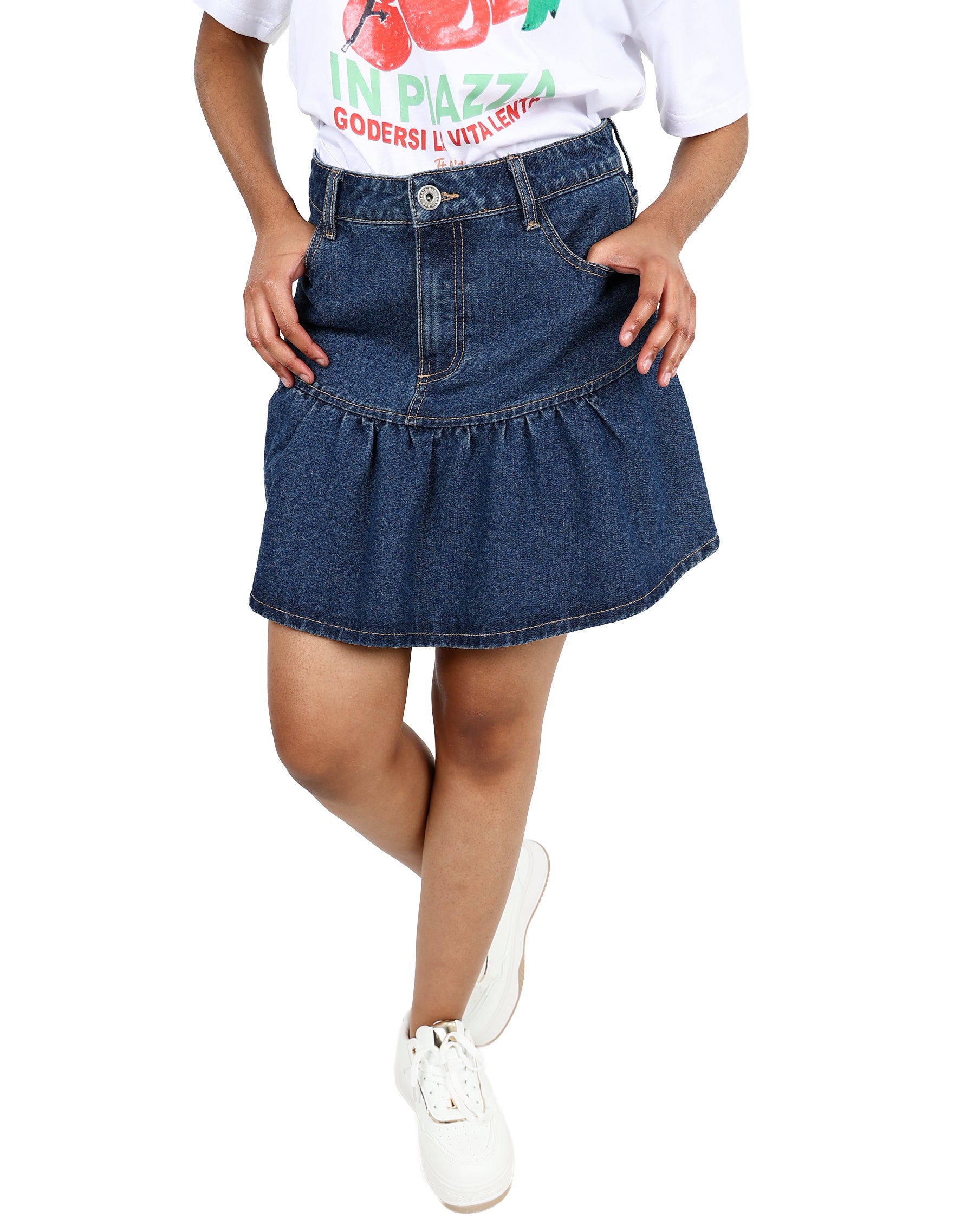 Denim Ruffle Mini Skirt